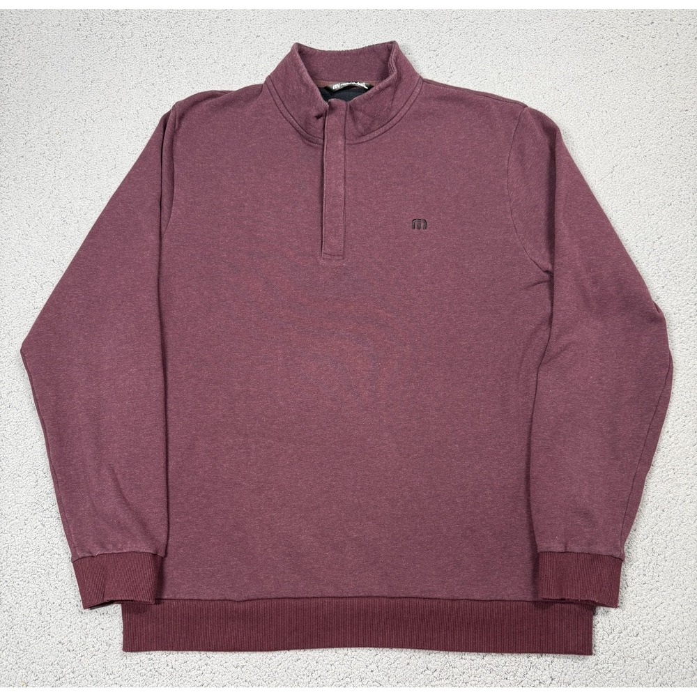 Travis Mathew Sweatshirt Mens XL‎ Red 1/4 Zip Fleece Lined Mock Neck Pullover